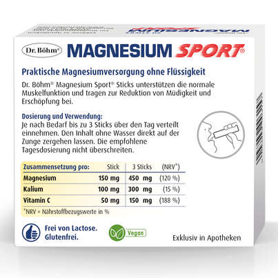 Sie sehen eine Packung Dr. Böhm Magnesium Sport Sticks, 20 Stück, Produktbild: 06 Dr. Böhm Magnesium Sport Sticks, 20 Stück, A-Nr.: 3979504 - 06