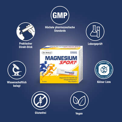 Sie sehen eine Packung Dr. Böhm Magnesium Sport Sticks, 40 Stück, Produktbild: 04 Dr. Böhm Magnesium Sport Sticks, 40 Stück, A-Nr.: 4726627 - 04