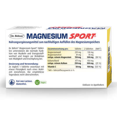 Sie sehen eine Packung Dr. Böhm Magnesium Sport Tabletten, 60 Stück, Produktbild: 06 Dr. Böhm Magnesium Sport Tabletten, 60 Stück, A-Nr.: 2682765 - 06