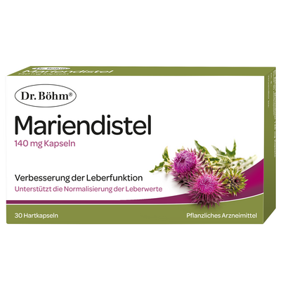 Sie sehen eine Packung Dr. Böhm Mariendistel, 30 Stück, Produktbild: 01 Dr. Böhm Mariendistel, 30 Stück, A-Nr.: 3910464 - 01