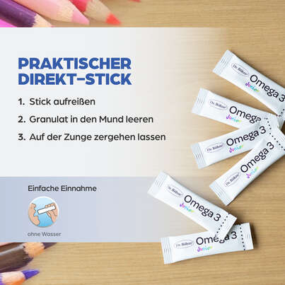Sie sehen eine Packung Dr. Böhm Junior Omega 3 Sticks, 30 Stück, Produktbild: 05 Dr. Böhm Junior Omega 3 Sticks, 30 Stück, A-Nr.: 4143357 - 05