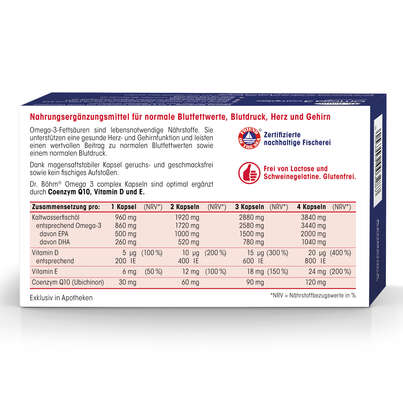 Sie sehen eine Packung Dr. Böhm Omega 3 complex, 30 Stück, Produktbild: 06 Dr. Böhm Omega 3 complex, 30 Stück, A-Nr.: 4162047 - 06