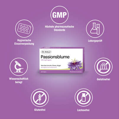 Sie sehen eine Packung Dr. Böhm Passionsblume, 30 Stück, Produktbild: 04 Dr. Böhm Passionsblume, 30 Stück, A-Nr.: 3516141 - 04