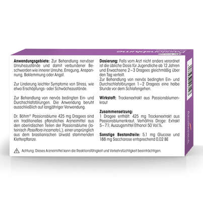 Sie sehen eine Packung Dr. Böhm Passionsblume, 60 Stück, Produktbild: 06 Dr. Böhm Passionsblume, 60 Stück, A-Nr.: 3528322 - 06