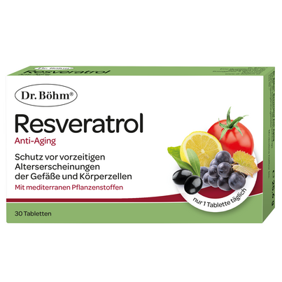 Sie sehen eine Packung Dr. Böhm Resveratrol Anti-Aging, 30 Stück, Produktbild: 01 Dr. Böhm Resveratrol Anti-Aging, 30 Stück, A-Nr.: 2979695 - 01