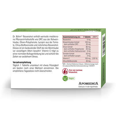 Sie sehen eine Packung Dr. Böhm Resveratrol Anti-Aging, 30 Stück, Produktbild: 06 Dr. Böhm Resveratrol Anti-Aging, 30 Stück, A-Nr.: 2979695 - 06