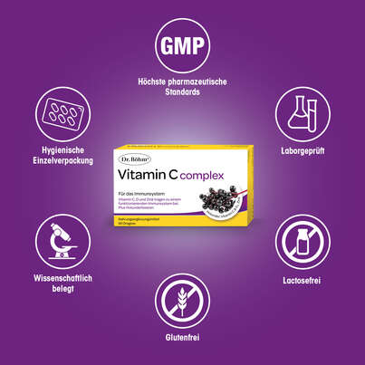 Sie sehen eine Packung Dr. Böhm Vitamin C complex, 60 Stück, Produktbild: 04 Dr. Böhm Vitamin C complex, 60 Stück, A-Nr.: 3818155 - 04