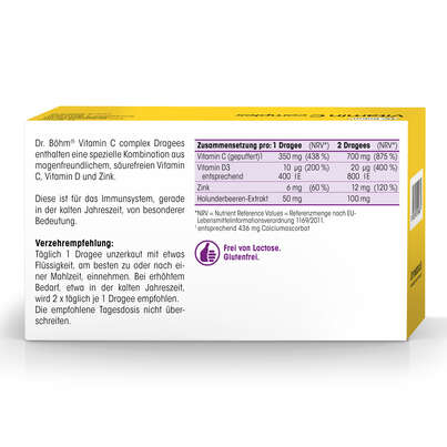 Sie sehen eine Packung Dr. Böhm Vitamin C complex, 60 Stück, Produktbild: 06 Dr. Böhm Vitamin C complex, 60 Stück, A-Nr.: 3818155 - 06