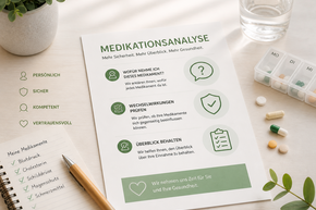 InfoZettel mit Stift über die Medikationsanalyse
