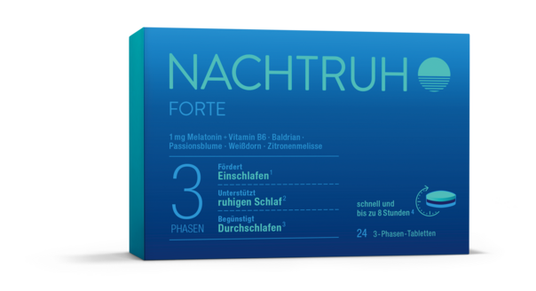 Sie sehen eine Packung Nachtruh forte 3-Phasen-Tabletten, 24 Stück, Produktbild: 01 Nachtruh forte 3-Phasen-Tabletten, 24 Stück, A-Nr.: 5570742 - 01
