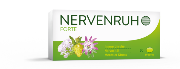 Sie sehen eine Packung Nervenruh forte®, 60 Stück, Produktbild: 01 Nervenruh forte®, 60 Stück, A-Nr.: 0037799 - 01