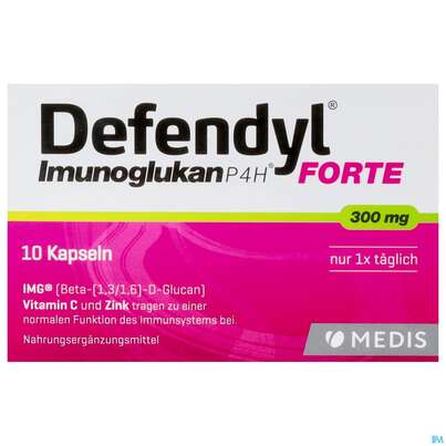 Sie sehen eine Packung Defendyl-Imunogulkan P4H® FORTE Kapseln, 10 Stück, Produktbild: 01 Defendyl-Imunogulkan P4H® FORTE Kapseln, 10 Stück, A-Nr.: 4521523 - 01