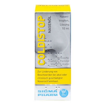 Sie sehen eine Packung Coldistop Nasenöl, 10 Milliliter, Produktbild: 01 Coldistop Nasenöl, 10 Milliliter, A-Nr.: 0065293 - 01