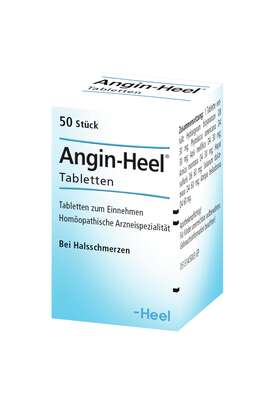 Sie sehen eine Packung ANGINHEEL TBL, 50 Stück, Produktbild: 01 ANGINHEEL TBL, 50 Stück, A-Nr.: 0080157 - 01