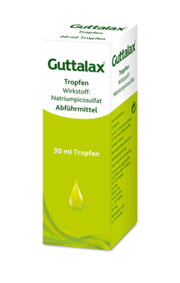 Sie sehen eine Packung Guttalax® Tropfen, 30 Milliliter, Produktbild: 02 Guttalax® Tropfen, 30 Milliliter, A-Nr.: 1274797 - 02