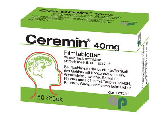 Sie sehen eine Packung CEREMIN FTBL 40MG, 50 Stück, Produktbild: 01 CEREMIN FTBL 40MG, 50 Stück, A-Nr.: 1278039 - 01