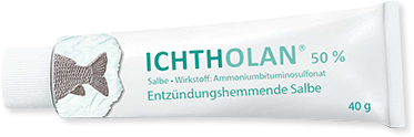 Sie sehen eine Packung Ichtholan Salbe 50%, 40 Gramm, Produktbild: 01 Ichtholan Salbe 50%, 40 Gramm, A-Nr.: 1294340 - 01