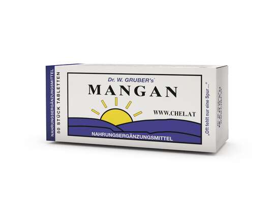 Sie sehen eine Packung Dr. W. Grubers Mangan Chelat, 50 Stück, Produktbild: 02 Dr. W. Grubers Mangan Chelat, 50 Stück, A-Nr.: 1872280 - 02