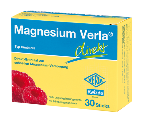 Sie sehen eine Packung Magnesium Verla Direkt Himbeer, 30 Stück, Produktbild: 01 Magnesium Verla Direkt Himbeer, 30 Stück, A-Nr.: 3826752 - 01