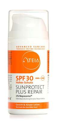 Sie sehen eine Packung ATEIA SUN DNAREP2% LOT F30, 100 Milliliter, Produktbild: 01 ATEIA SUN DNAREP2% LOT F30, 100 Milliliter, A-Nr.: 4109018 - 01