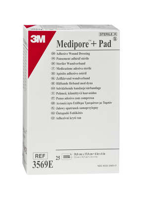 3M™ Medipore™ + Pad 10 cm x 15 cm, 3569EP – 5 Bandagen/Packung – 12 Packungen/Box, 5 Stück, A-Nr.: 2322802 - 01