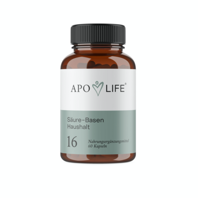 Sie sehen eine Packung Apolife Kapseln 16 Säure-Basen Haushalt, 60 Stück, Produktbild: 01 Apolife Kapseln 16 Säure-Basen Haushalt, 60 Stück, A-Nr.: 3801189 - 01
