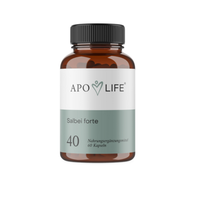 Sie sehen eine Packung Apolife Kapseln 40 Salbei Forte, 60 Stück, Produktbild: 01 Apolife Kapseln 40 Salbei Forte, 60 Stück, A-Nr.: 3801551 - 01