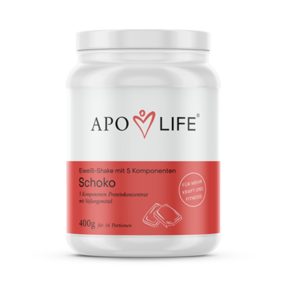 Sie sehen eine Packung Apolife Pulver Fitness-Shake Schoko , 400 Gramm, Produktbild: 01 Apolife Pulver Fitness-Shake Schoko , 400 Gramm, A-Nr.: 3802088 - 01