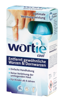 Sie sehen eine Packung Wortie cool Warzenvereisungsmittel, 50 Milliliter, Produktbild: 01 Wortie cool Warzenvereisungsmittel, 50 Milliliter, A-Nr.: 4172583 - 01