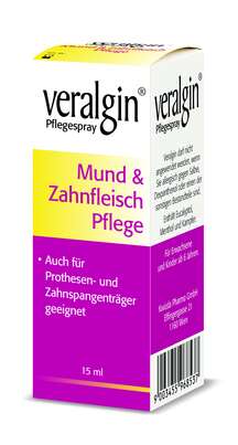 Sie sehen eine Packung Veralgin Pflegespray, 15 Milliliter, Produktbild: 01 Veralgin Pflegespray, 15 Milliliter, A-Nr.: 5212385 - 01