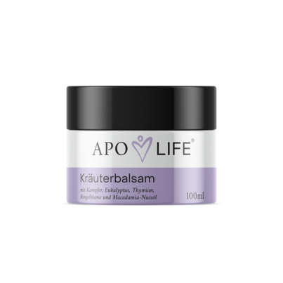 Sie sehen eine Packung Apolife Kräuterbalsam, 100 Milliliter, Produktbild: 01 Apolife Kräuterbalsam, 100 Milliliter, A-Nr.: 3803484 - 01