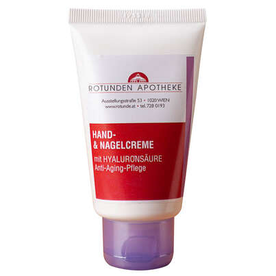 Sie sehen eine Packung Rotunden Apotheke Hyaluron Hand- und Nagelcreme, 75 Milliliter, Produktbild: 01 Rotunden Apotheke Hyaluron Hand- und Nagelcreme, 75 Milliliter, A-Nr.: 8031626 - 01