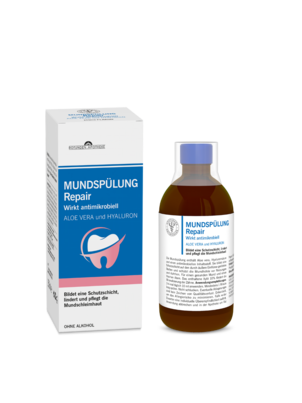 Sie sehen eine Packung Rotunden Apotheke Mundspülung Repair, 150 Milliliter, Produktbild: 01 Rotunden Apotheke Mundspülung Repair, 150 Milliliter, A-Nr.: 8048503 - 01