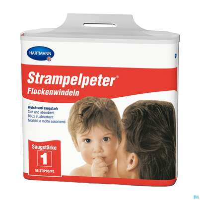 Sie sehen eine Packung Inkontinenz Strampelpeter Flockenwindeln Staerke 1 56st, Produktbild: 08 Inkontinenz Strampelpeter Flockenwindeln Staerke 1 56st, A-Nr.: 2307530 - 08