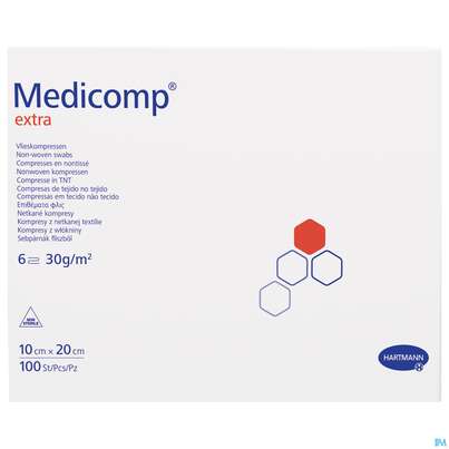 Medicomp/extra Vliesstoff-kompressen 6fach/unsteril 10x 20cm 100st, A-Nr.: 1652118 - 01