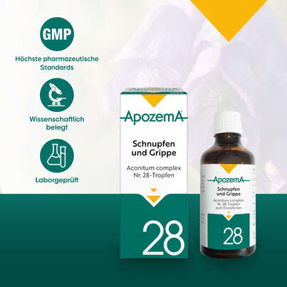 Sie sehen eine Packung Apozema® Nr. 28 Schnupfen- und Grippe-Tropfen, Produktbild: 04 Apozema® Nr. 28 Schnupfen- und Grippe-Tropfen, A-Nr.: 0982871 - 04