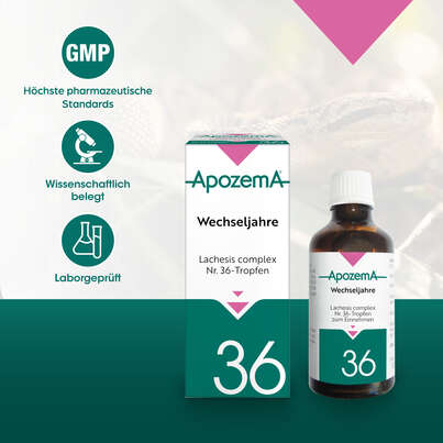 Sie sehen eine Packung Apozema® Nr. 36 Wechseljahre-Tropfen, Produktbild: 04 Apozema® Nr. 36 Wechseljahre-Tropfen, A-Nr.: 0982919 - 04
