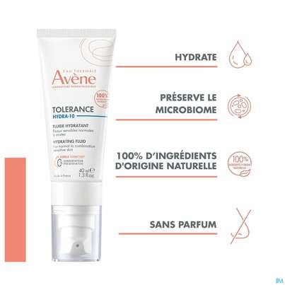 Sie sehen eine Packung Avene Tolerance/hydra-10 Fluid 40ml, Produktbild: 10 Avene Tolerance/hydra-10 Fluid 40ml, A-Nr.: 5675659 - 10