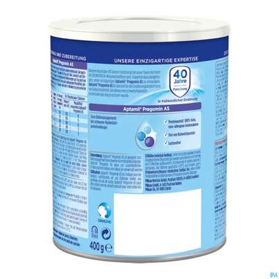 Sie sehen eine Packung Aptamil Spezialnahrung Pregomin As 400g, Produktbild: 06 Aptamil Spezialnahrung Pregomin As 400g, A-Nr.: 3967197 - 06