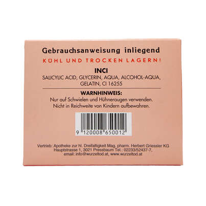 Sie sehen eine Packung Wurzeltod Hühneraugenpflaster, 6 Stück, Produktbild: 02 Wurzeltod Hühneraugenpflaster, 6 Stück, A-Nr.: 5034794 - 02