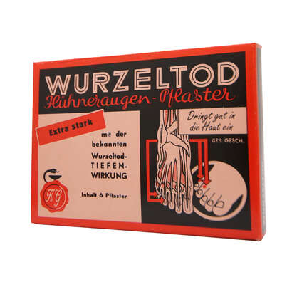 Sie sehen eine Packung Wurzeltod Hühneraugenpflaster, 6 Stück, Produktbild: 03 Wurzeltod Hühneraugenpflaster, 6 Stück, A-Nr.: 5034794 - 03