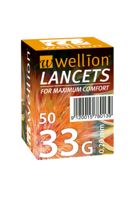 Sie sehen eine Packung Wellion 33G Lanzetten, 50 Stück, Produktbild: 01 Wellion 33G Lanzetten, 50 Stück, A-Nr.: 3144716 - 01