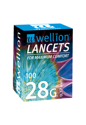 Sie sehen eine Packung Wellion 28G Lanzetten, 100 Stück, Produktbild: 01 Wellion 28G Lanzetten, 100 Stück, A-Nr.: 3387471 - 01