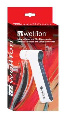 Sie sehen eine Packung WELL15-03 Wellion Infrarot Stirn- und Ohr-Thermometer, 1 Stück, Produktbild: 01 WELL15-03 Wellion Infrarot Stirn- und Ohr-Thermometer, 1 Stück, A-Nr.: 5174093 - 01