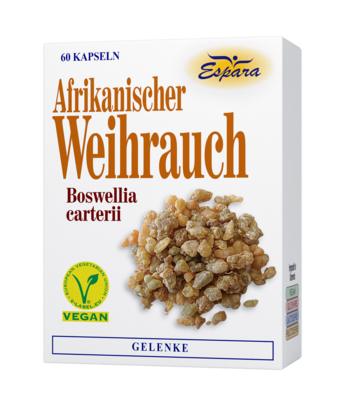 Sie sehen eine Packung Espara Weihrauch Kapseln, 60 Stück, Produktbild: 01 Espara Weihrauch Kapseln, 60 Stück, A-Nr.: 3017001 - 01