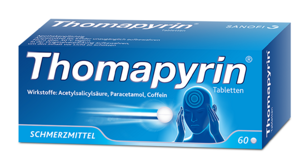 Sie sehen eine Packung Thomapyrin® - Tabletten, 60 Stück, Produktbild: 01 Thomapyrin® - Tabletten, 60 Stück, A-Nr.: 1051732 - 01