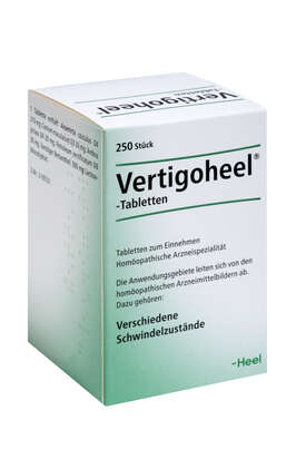 Sie sehen eine Packung Vertigoheel®-Tabletten, 250 Stück, Produktbild: 01 Vertigoheel®-Tabletten, 250 Stück, A-Nr.: 0518984 - 01