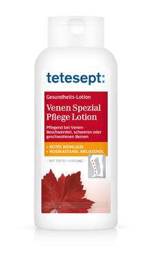 Sie sehen eine Packung tetesept Gesundheits-Lotion Venen Spezial, 250 Milliliter, Produktbild: 01 tetesept Gesundheits-Lotion Venen Spezial, 250 Milliliter, A-Nr.: 3869247 - 01