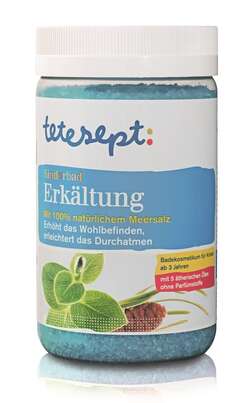 Sie sehen eine Packung tetesept Gesundheits-Meersalz Kinderbad Erkältung, 750 Gramm, Produktbild: 01 tetesept Gesundheits-Meersalz Kinderbad Erkältung, 750 Gramm, A-Nr.: 3449901 - 01
