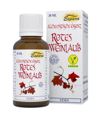 Sie sehen eine Packung Espara Rotes Weinlaub Alchemistische Essenz 30ml, 30 Milliliter, Produktbild: 01 Espara Rotes Weinlaub Alchemistische Essenz 30ml, 30 Milliliter, A-Nr.: 4040120 - 01